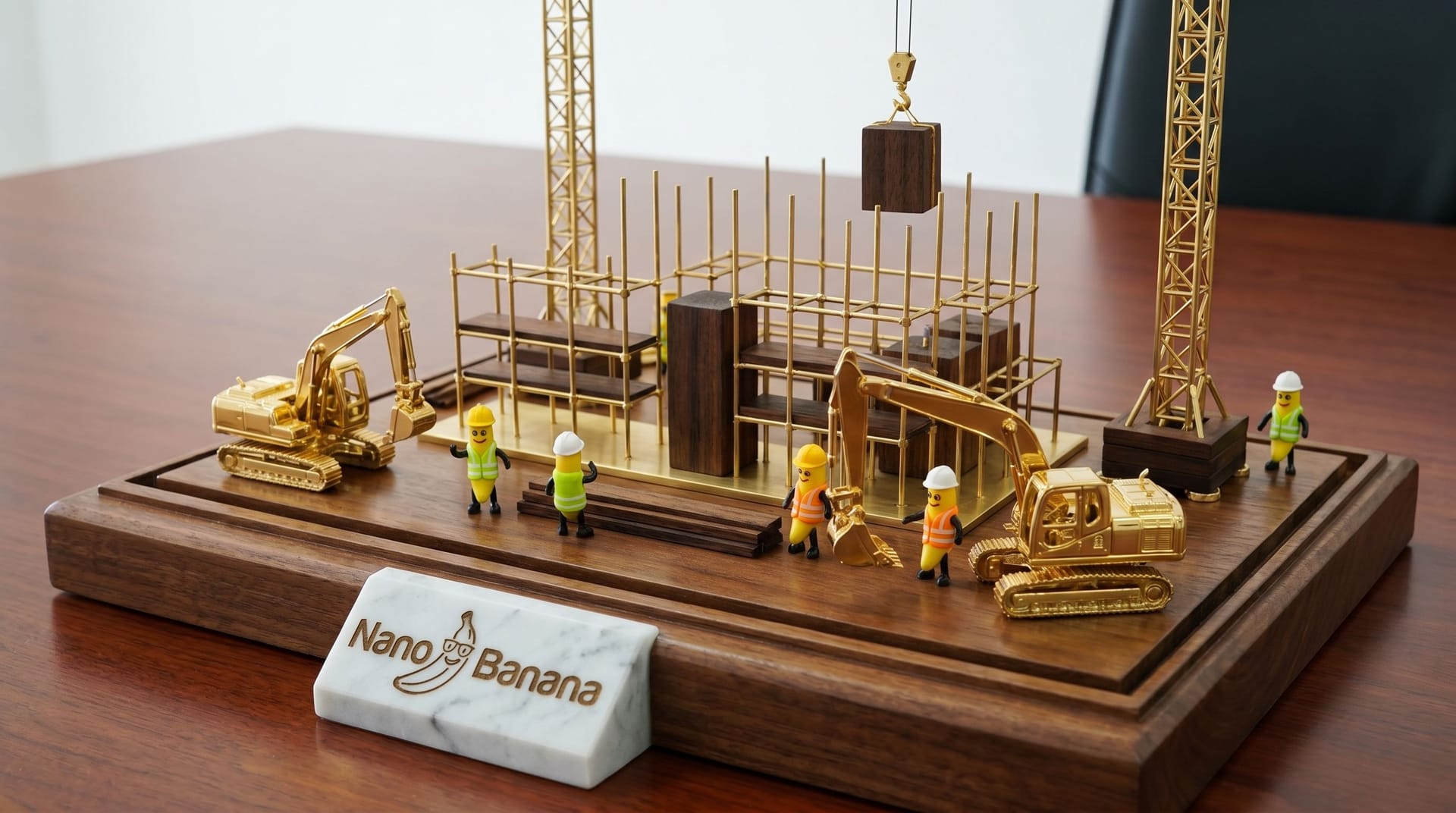 Nano Banana Prompt: Ultra-detailed miniature construction scene styled as a luxu...
